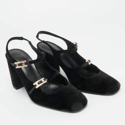 Pre Owned Hermes Black Velvet Jackie Slingback Pumps Size 37