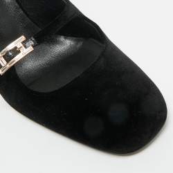 Pre Owned Hermes Black Velvet Jackie Slingback Pumps Size 37