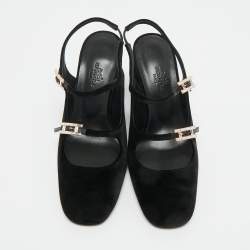 Pre Owned Hermes Black Velvet Jackie Slingback Pumps Size 37