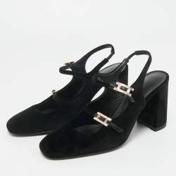 Pre Owned Hermes Black Velvet Jackie Slingback Pumps Size 37