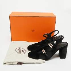 Pre Owned Hermes Black Velvet Jackie Slingback Pumps Size 37