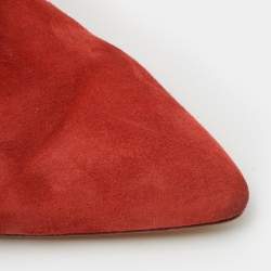 Pre Owned Hermes Orange Suede Pointed Toe Mules Size 37.5