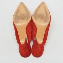 Pre Owned Hermes Orange Suede Pointed Toe Mules Size 37.5