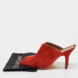 Pre Owned Hermes Orange Suede Pointed Toe Mules Size 37.5