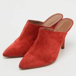 Pre Owned Hermes Orange Suede Pointed Toe Mules Size 37.5