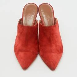 Pre Owned Hermes Orange Suede Pointed Toe Mules Size 37.5