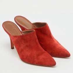Pre Owned Hermes Orange Suede Pointed Toe Mules Size 37.5
