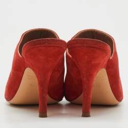 Pre Owned Hermes Orange Suede Pointed Toe Mules Size 37.5