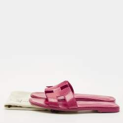 Pre Owned Hermes Pink Lizard Leather Oran Flat Sandals Size 37.5