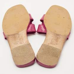 Pre Owned Hermes Pink Lizard Leather Oran Flat Sandals Size 37.5