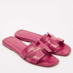 Pre Owned Hermes Pink Lizard Leather Oran Flat Sandals Size 37.5