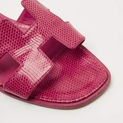 Pre Owned Hermes Pink Lizard Leather Oran Flat Sandals Size 37.5