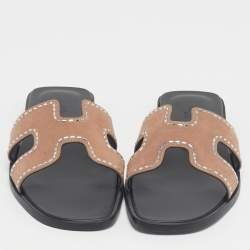 مملوكة مسبقًا صندل سلايد هيرمس أوران فلات سويدي بني مقاس 39