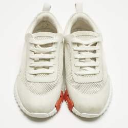 Pre Owned Hermes Grey/White Fabric and Suede Bouncing Low Top Sneakers Size 37