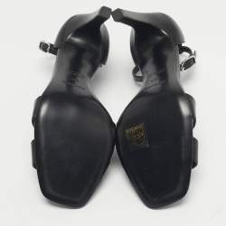 Pre Owned Hermes Black Leather Premiere Ankle Strap Sandals Size 39.5