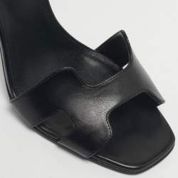 Pre Owned Hermes Black Leather Premiere Ankle Strap Sandals Size 39.5