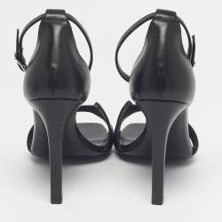 Pre Owned Hermes Black Leather Premiere Ankle Strap Sandals Size 39.5