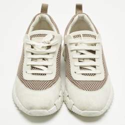 مملوكة مسبقًا Hermes Grey/Beige Suede and Mesh Bouncing Sneakers Size 41.5