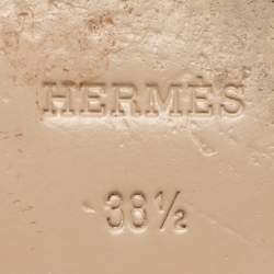 Pre Owned Hermes Brown Leather Palladium Plated Oz Mules  Size 38.5