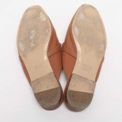 Pre Owned Hermes Brown Leather Palladium Plated Oz Mules  Size 38.5