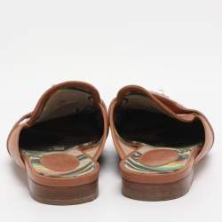 Pre Owned Hermes Brown Leather Palladium Plated Oz Mules  Size 38.5