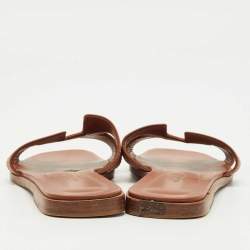 Pre Owned Hermes Brown Leather Oran Flat Sandals Size 36.5