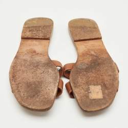 Pre Owned Hermes Brown Leather Oran Flat Sandals Size 36.5