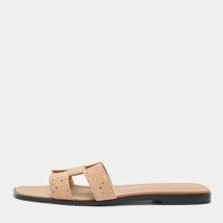 Pre Owned Hermes Beige Suede Oran Crystals Flat Slides Size 40