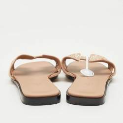 مملوكة مسبقًا Hermes Beige Suede Oran Crystals Flat Slides Size 40