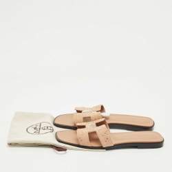 مملوكة مسبقًا Hermes Beige Suede Oran Crystals Flat Slides Size 40