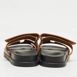 Pre Owned Hermès Brown Leather Chypre Flat Slides Size 36