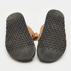 Pre Owned Hermès Brown Leather Chypre Flat Slides Size 36
