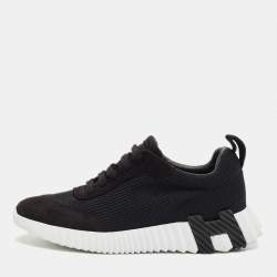 Pre Owned Hermes Black Mesh and Suede Bouncing Low Top Sneakers Size 37