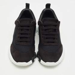 Pre Owned حذاء رياضي هيرمس باونسنج شبك وسويدي أسود منخفض من الأعلى مقاس 37