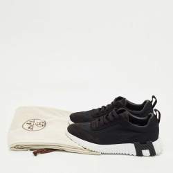 Pre Owned حذاء رياضي هيرمس باونسنج شبك وسويدي أسود منخفض من الأعلى مقاس 37