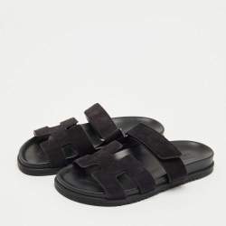 Pre Owned Hermes Black Suede Chypre Flat Sandals Size 39