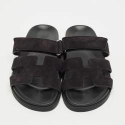 Pre Owned Hermes Black Suede Chypre Flat Sandals Size 39