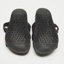 Pre Owned Hermes Black Suede Chypre Flat Sandals Size 39