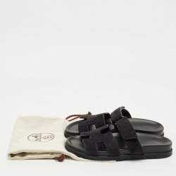 Pre Owned Hermes Black Suede Chypre Flat Sandals Size 39