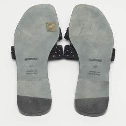 Pre Owned صندل سلايد هيرمس أوران فلات سويدي بني مقاس 39