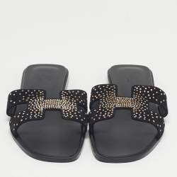 Pre Owned صندل سلايد هيرمس أوران فلات سويدي بني مقاس 39