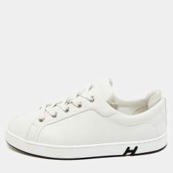 Pre Owned Hermès White Leather Kid Lace Up Sneakers Size 38
