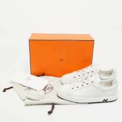 Pre Owned Hermès White Leather Kid Lace Up Sneakers Size 38