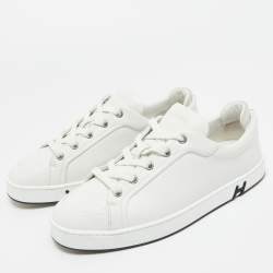 Pre Owned Hermès White Leather Kid Lace Up Sneakers Size 38