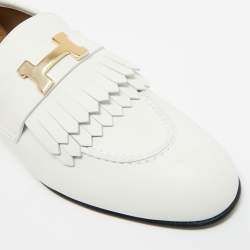 Pre Owned Hermes White Leather Royal Loafers Size 39
