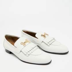 Pre Owned Hermes White Leather Royal Loafers Size 39