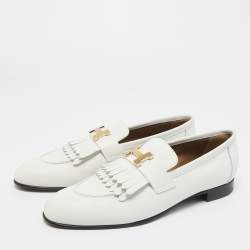 Pre Owned Hermes White Leather Royal Loafers Size 39