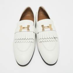 Pre Owned Hermes White Leather Royal Loafers Size 39