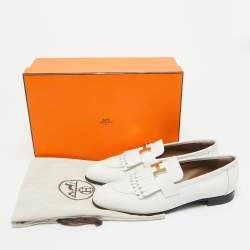 Pre Owned Hermes White Leather Royal Loafers Size 39