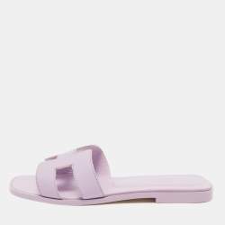 Pre Owned Hermes Purple Leather Oran Flat Slides Size 37.5